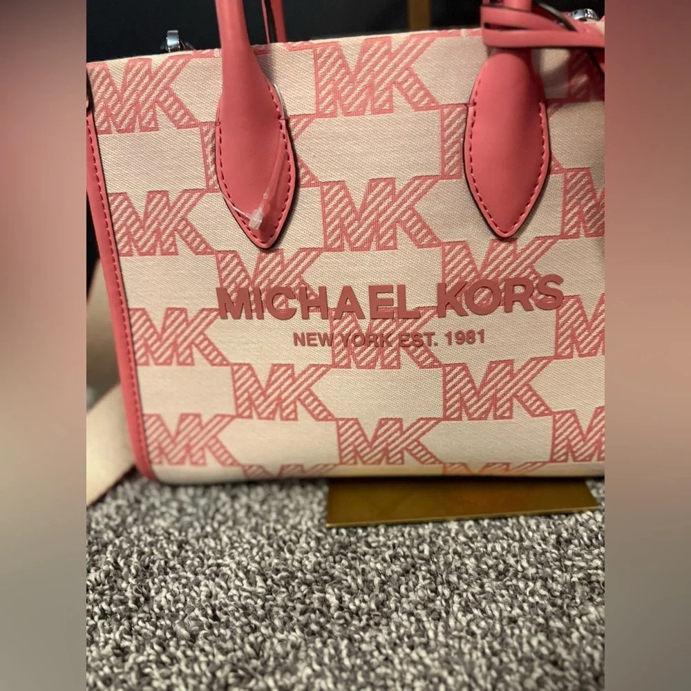 Michael Kors Pink and Cream Logo Satchel